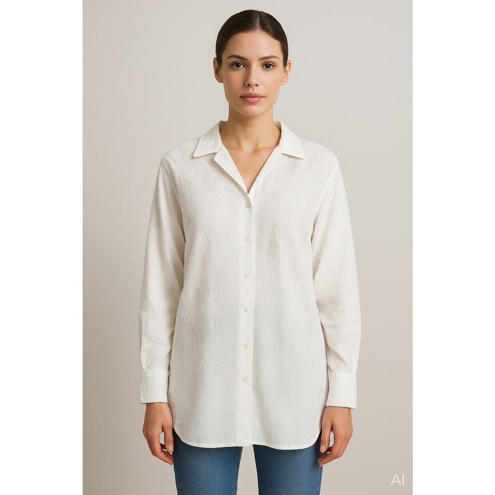 Classic Ivory Button-Front Women's Blouse - Picture 1 of 6
